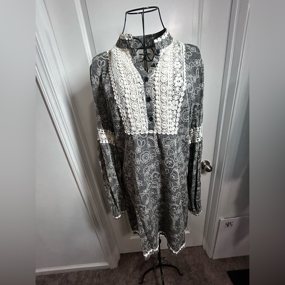 Free People Floral Long Sleeve Dress with Lace - Picture 2 of 4